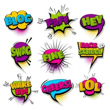 Set hand drawn effects comic speech bubbles Stock Illustration