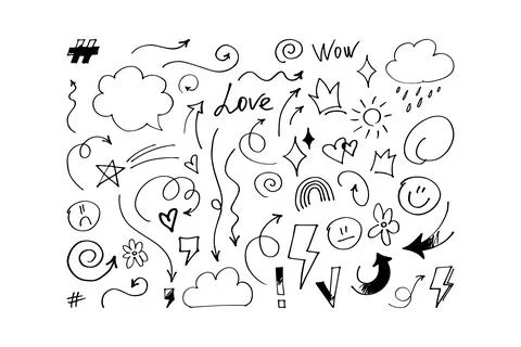 Set of hand drawn elements, for concept design. Doodle. Abstract signs. Sketc Stock Illustration