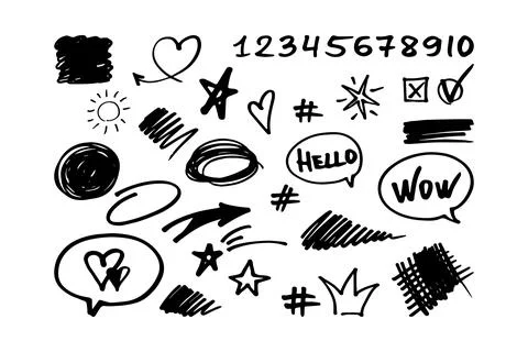 Set of hand drawn elements, for concept design. Doodle. Abstract signs. Sketc 스톡 일러스트