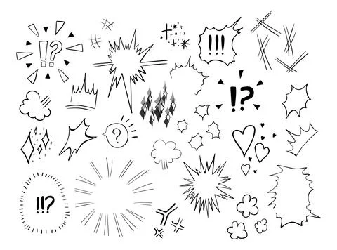 Set of hand drawn elements to express emotions in manga or comic style イラスト素材