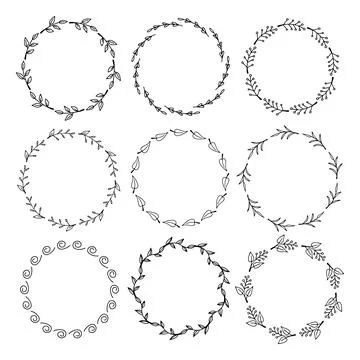 A set with hand-drawn elements of flower frames Ilustración de archivo