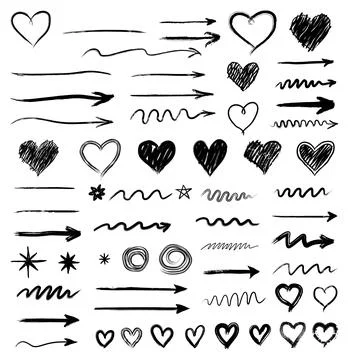 Set of Hand Drawn Elements Hearts and Arrows Stock Illustration