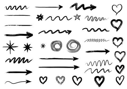 Set of Hand Drawn Elements Hearts and Arrows Stock Illustration