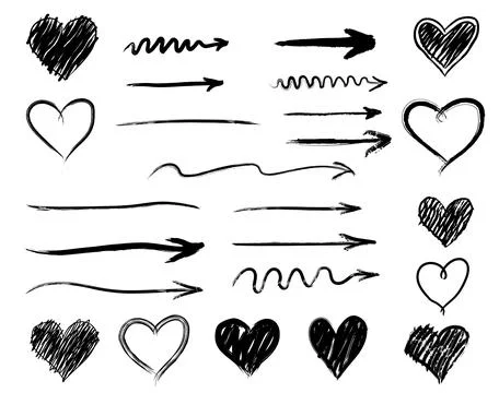Set of Hand Drawn Elements Hearts and Arrows Illustrazione stock