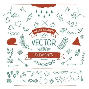 Set of hand drawn elements Stock Illustration