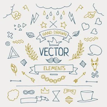Set of hand drawn elements Stock Illustration
