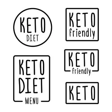 Set hand drawn emblem or logo keto diet in linear style. Vector flat illustra 库存插图