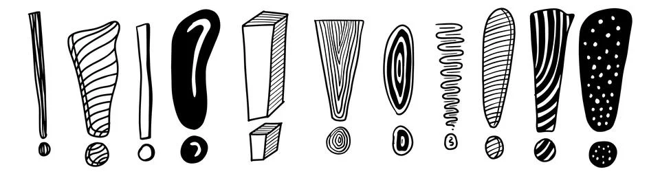 Set of hand drawn exclamation mark doodles on white background isolated, ca.. Stock-Illustration