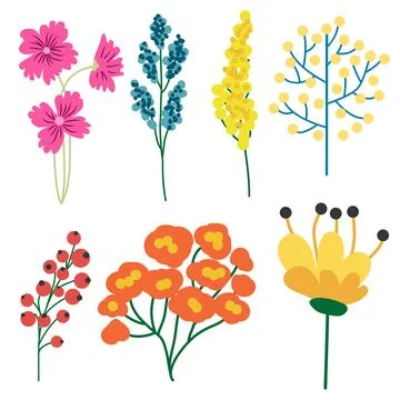 Set of hand drawn floral design elements, abstract shapes. Stock Illustration