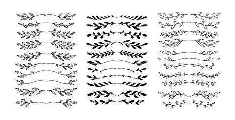 Set hand drawn floral elements isolated doodle line style. Outline silhouette イラスト素材