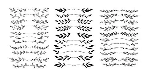 Set hand drawn floral elements isolated doodle line style. Outline silhouette イラスト素材