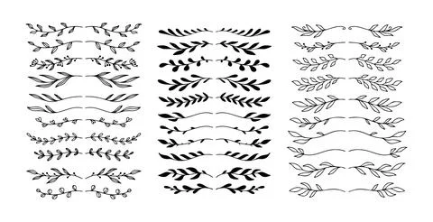 Set hand drawn floral elements isolated doodle line style. Outline silhouette Stockillustratie