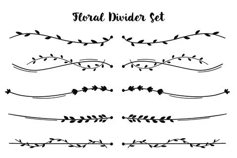 Set hand drawn floral elements isolated doodle line style. Outline silhouet.. Stock Illustration