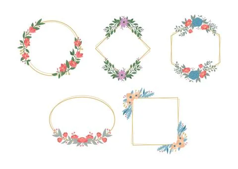 Set of Hand drawn floral frames and borders set collection, Floral Border D.. Stock Illustration