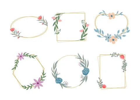 Set of Hand drawn floral frames and borders set collection, Floral Border D.. Stock Illustration