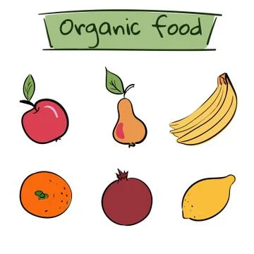 Set of hand drawn fruit icons. Vector illustration Stock Illustration