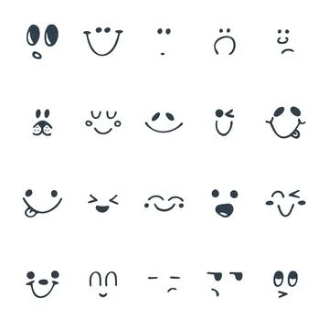 Set of hand drawn funny faces. Happy faces Stock Illustration