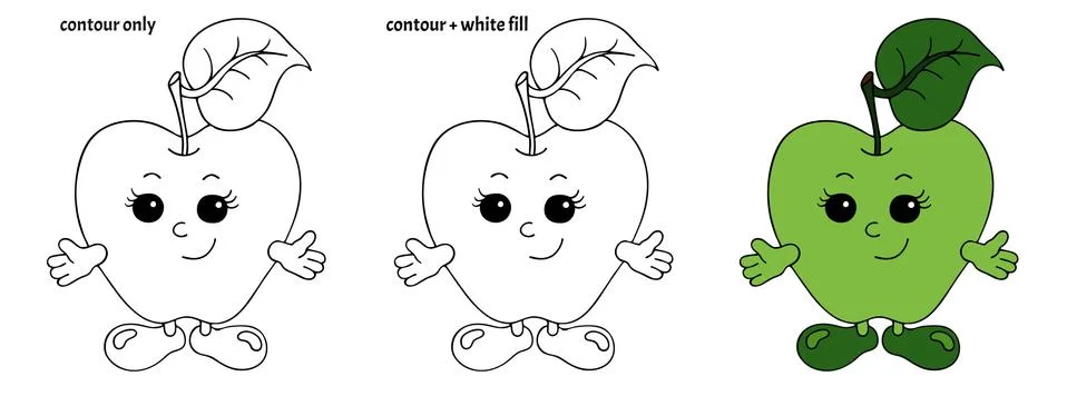 Set of hand drawn funny smiling kawaii apples in doodle style. Stock Illustration