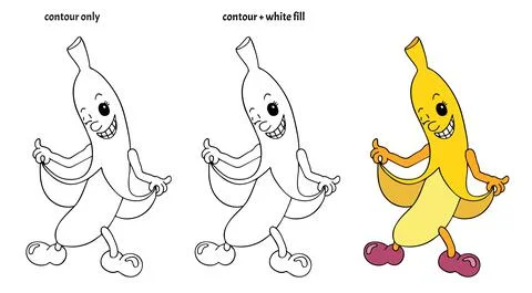 Set of hand drawn funny smiling and winking kawaii stripping bananas Stock Illustration
