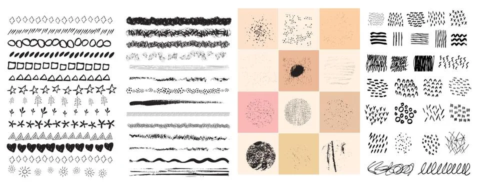 Set of hand drawn grunge vector design element for paintbrush texture. Paint  Stock Illustration