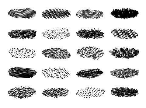 Set of hand drawn hatched scribble symbols isolated on white. Stock Illustration