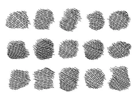 Set of hand drawn hatched scribble symbols isolated on white. イラスト素材
