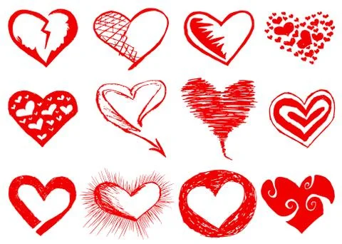 Set of hand drawn hearts Stock Illustration