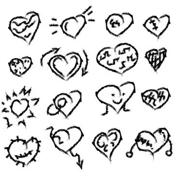 Set of hand drawn hearts. Rough style, isolated black on white background Stock Illustration