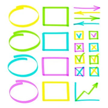 Set of hand drawn highlight lines note objects Stock Illustration