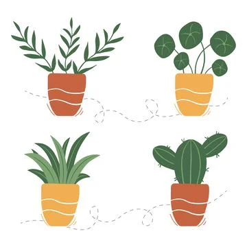 Set of hand-drawn houseplants Stock Illustration