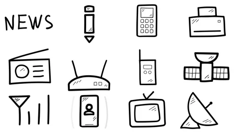 Set of hand-drawn icons about telecommunications. 스톡 동영상 116736205