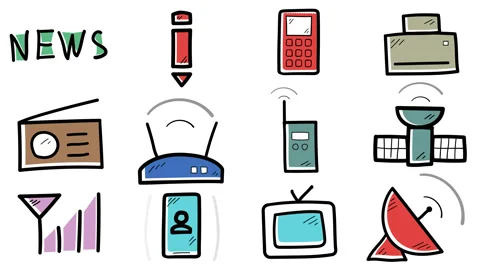 Set of hand-drawn icons about telecommunications. Stock Footage 117596141