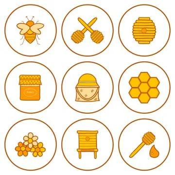 Set of hand drawn icons on beekeeping theme Stock Illustration