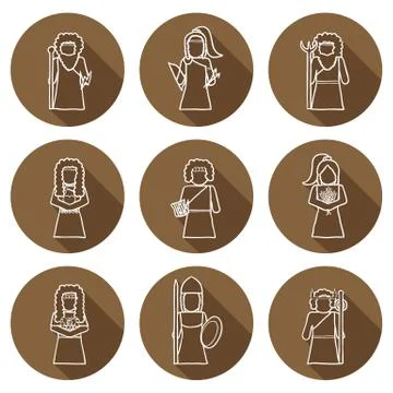 Set of hand drawn icons with Greek gods Stock Illustration