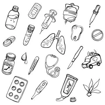 A set of hand-drawn icons on a theme medicine Stock Illustration
