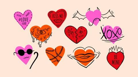 Set of hand drawn illustrations for Valentine's Day. Vector illustration Stock Illustration