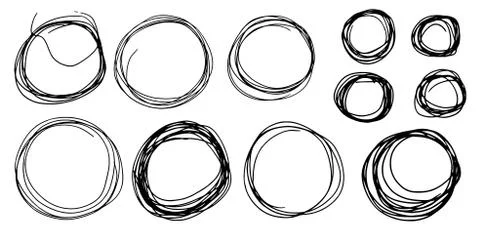 Set Hand drawn ink lines circles or doodle circles vector . Round doodle sketch Stock Illustration