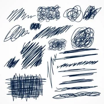 Set of hand drawn ink pen scribbles Stock Illustration