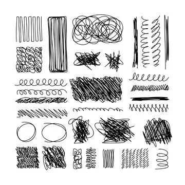 Set of hand drawn ink pen scribbles Stock Illustration