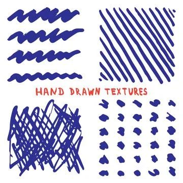 Set hand drawn ink texture isolated on white background Stock Illustration