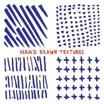 Set hand drawn ink texture isolated on white background Illustrazione stock
