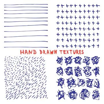 Set hand drawn ink texture isolated on white background Stock Illustration