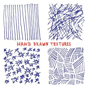 Set hand drawn ink texture isolated on white background Illustrazione stock