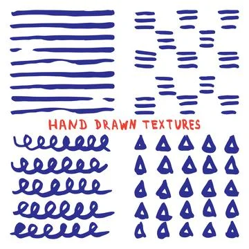 Set hand drawn ink texture isolated on white background Stock Illustration