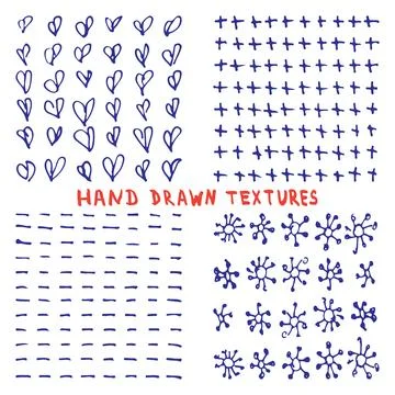 Set hand drawn ink texture isolated on white background Stock Illustration