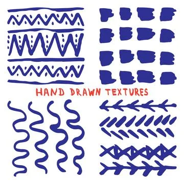 Set hand drawn ink texture isolated on white background Stock Illustration