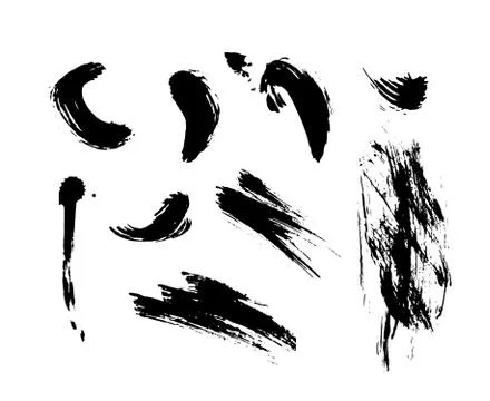 Set of hand drawn ink textures and brush strokes. Stock Illustration