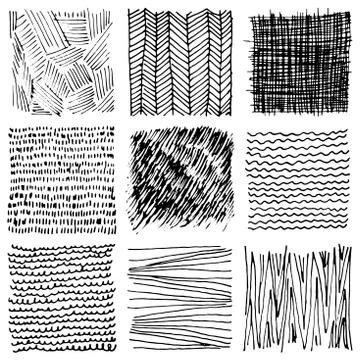 Set of hand drawn ink textures. Simple vector scratchy patterns Illustrazione stock