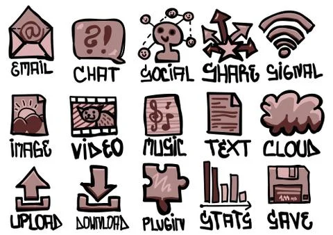 Set of hand drawn internet themed icons Illustration