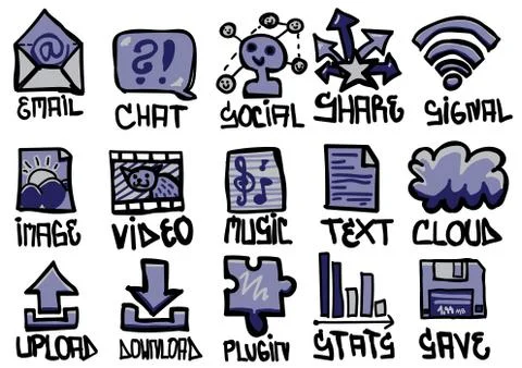 Set of hand drawn internet themed icons Illustration